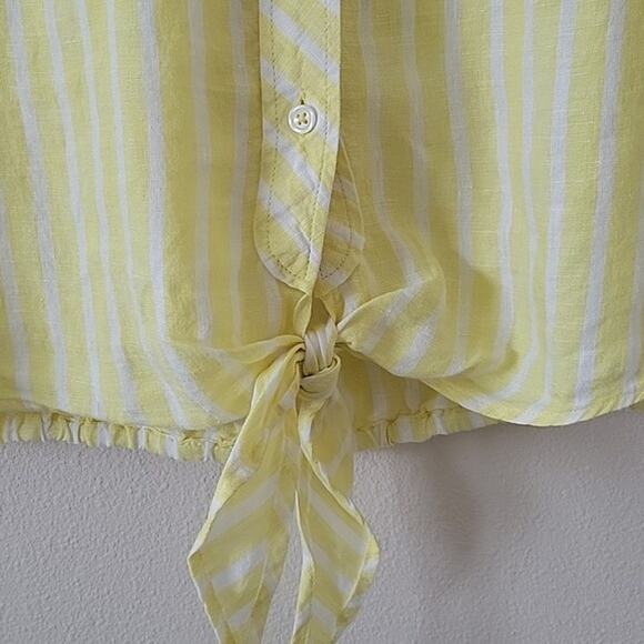 Talbots Yellow Striped Tie Hem Button Front Top Size Medium Petite MP - Picture 4 of 7
